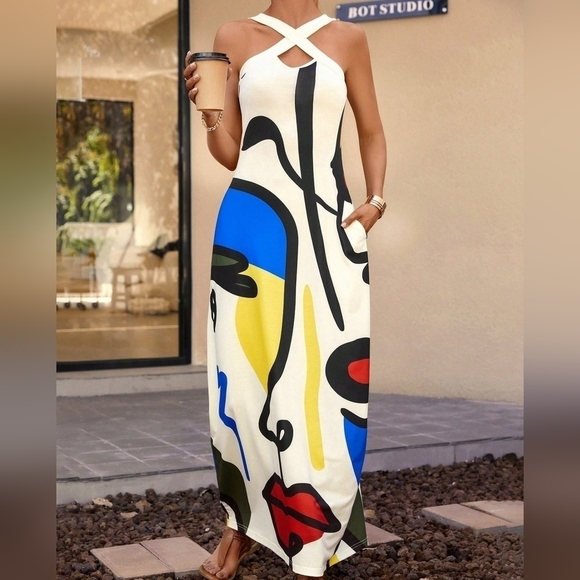 Summer Casual & Vacation Criss-Cross Neckline Shift Dress - Picture 2 of 4